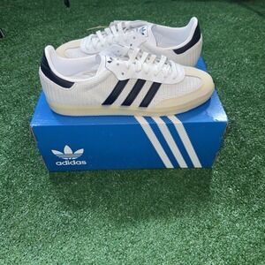 Size 10.5 Men's Adidas Samba OG Footwear White/Night Indigo-Cream White (JH5633)